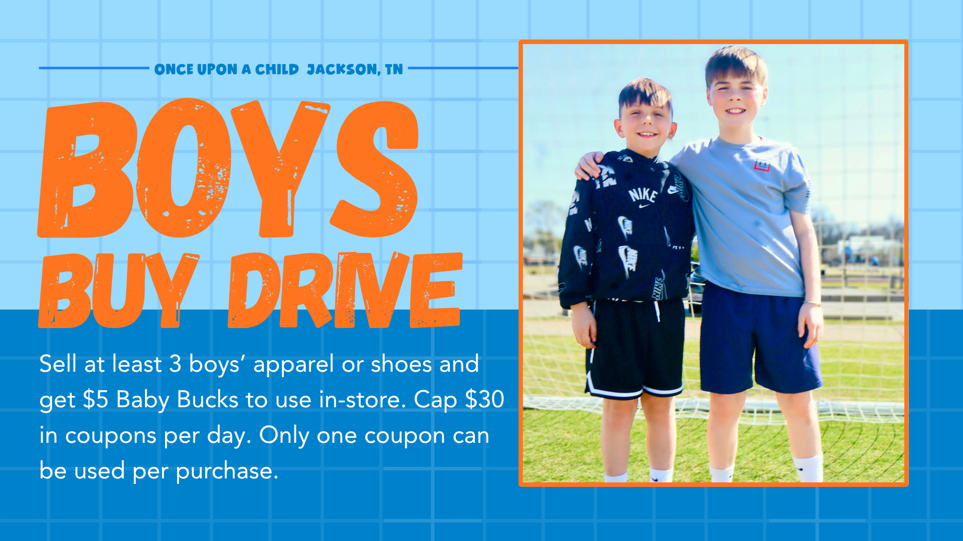 Sell boys clothing and shoes for cash at Once Upon A Child Jackson TN buy event